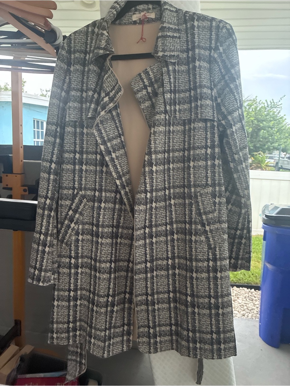 Solitaire Black and White Plaid Trench Coat